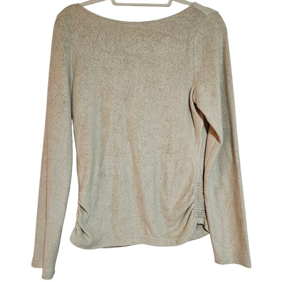 Beige Long-Sleeve V-Neck Ruched Women's Top US M Lyocell Modal Polyester - Picture 5 of 15